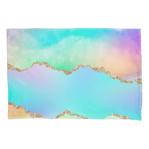 Holographic Agate   Iridescent Pastel Ombre Marble Pillowcase
