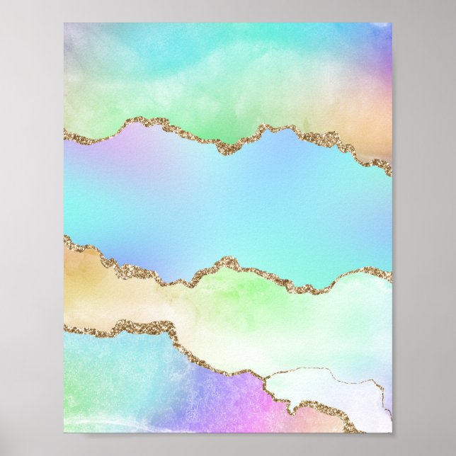 Holographic Agate | Iridescent Pastel Ombre Marble Poster (Front)