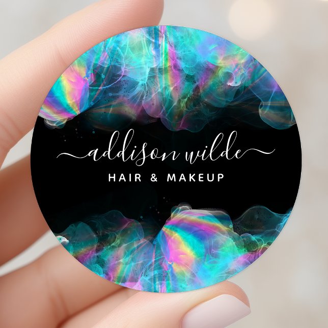 Holographic Alcohol Ink Business Classic Round Sticker (Creator Uploaded)