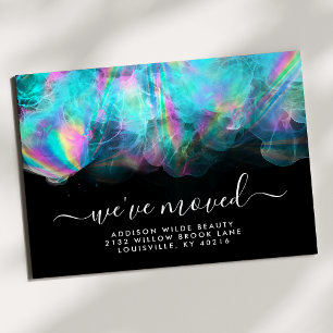 Holographic Alcohol Ink Moving Announcement Postcard