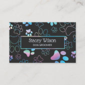  Holographic And Charcoal Paw Print Pet Groomer Business Card (Front)