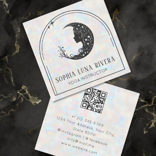 Holographic Arch Celestial Crescent Moon QR Code Square Business Card