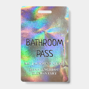 Holographic Back To School Colours Bathroom Pass Badge