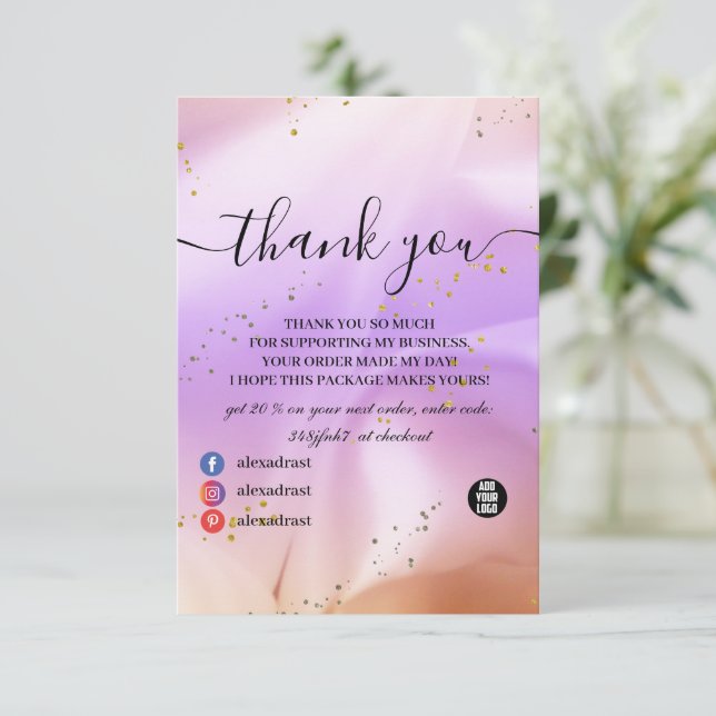 Holographic Background Hologram Neon Overlay Thank Thank You Card (Standing Front)