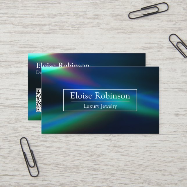 Holographic Black Blue Elegant Business Card (Front/Back In Situ)