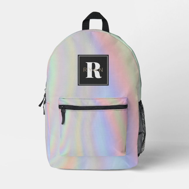 Holographic Black Monogram Printed Backpack (Front)