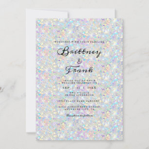 Holographic Blue Glitter Modern White Elegant Invitation