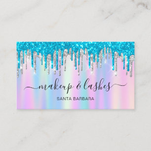 Holographic Blue Logo QR Lash Makeup Hair Drips Business Card