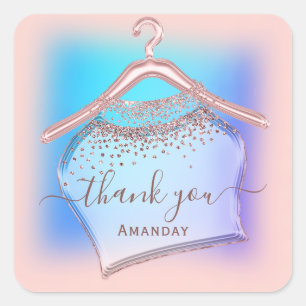 Holographic Blue Rose Cloth Hanger Logo Fashion Square Sticker