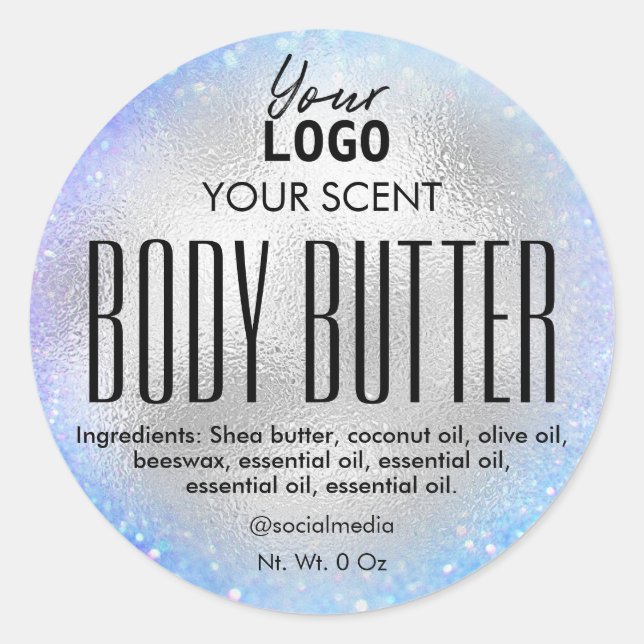 Holographic Blue Silver Body Butter Labels (Front)