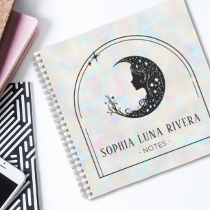Holographic Boho Arch Celestial Crescent Moon Notebook