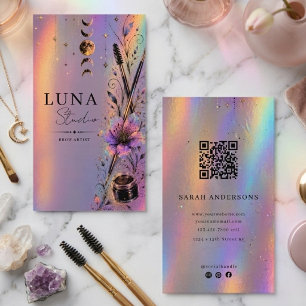 Holographic Brow Artist  Luxury Iridescent QR  Business Card