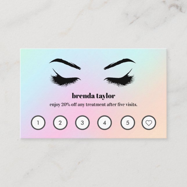 Holographic  Browbar Eyelash Custom Loyalty Business Card (Front)