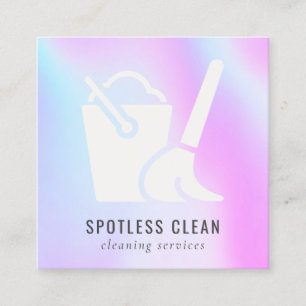 Holographic Bucket Broom Cleaner Cleaning Service Square Business Card