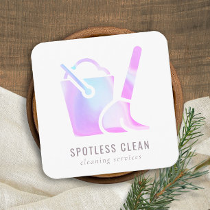 Holographic Bucket Broom Cleaner Cleaning Service  Square Business Card