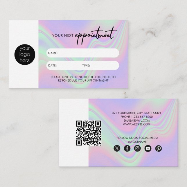 Holographic Business Next Appointment Card (Front/Back)