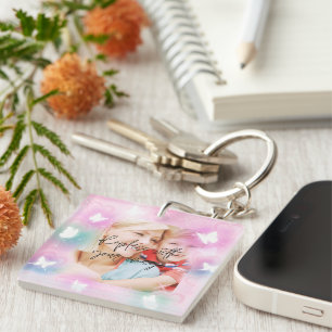 Holographic Butterfly Frame Add Your Image & Text Keychain