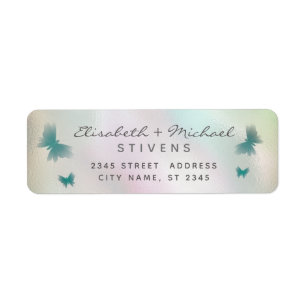 Holographic butterfly script wedding label