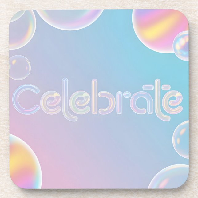 Holographic Celebration: "Celebrate" Typography Coaster (Front)