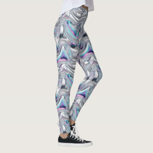 Holographic Chrome Iridescent Futuristic Pattern Leggings