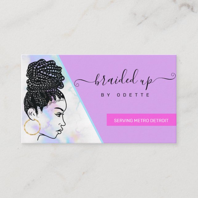 Holographic Clouds Hair Braiding Braider Stylist Business Card (Front)