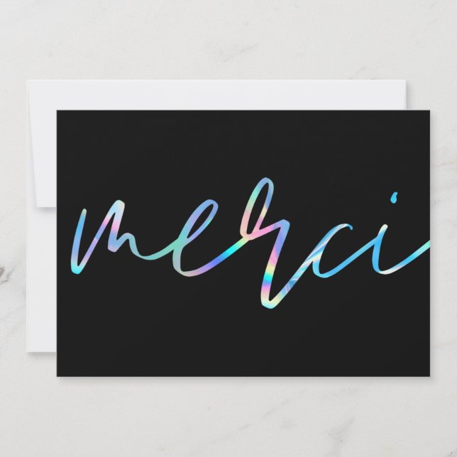 Holographic Colourful Merci Custom Thank You Cards (Front)