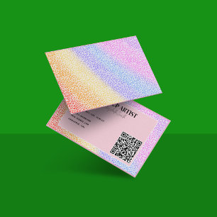 holographic colourful Neon QR Code Makeup Artist Business Card