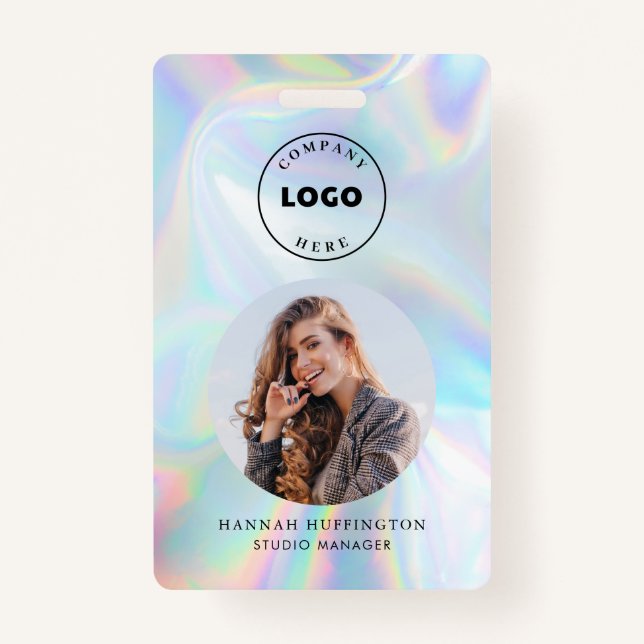 Holographic Company QR Code Logo Employee Photo ID Badge (Front)