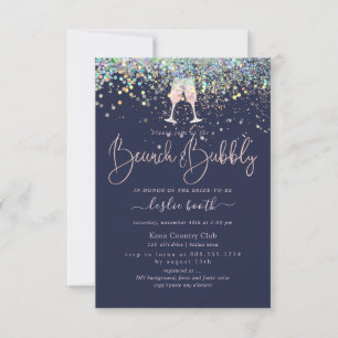Holographic Confetti Brunch+Bubbly Pink Champagne Invitation