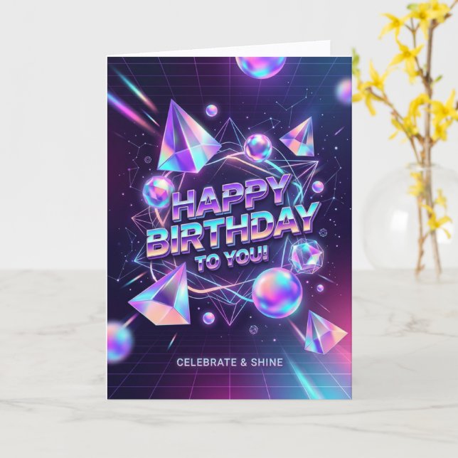 Holographic Crystal Celebrate Shine Birthday Card (Yellow Flower)