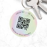 Holographic Custom Business Qr Code Scan Keychain<br><div class="desc">Promote your business with this simple keychain,  featuring custom QR code & text. Easily add your QR Code and other details by clicking on the "personalize" option.</div>