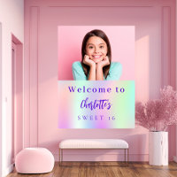 Holographic custom photo Sweet 16 party welcome