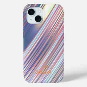 Holographic Cute Striped Girly iPhone 15 Case