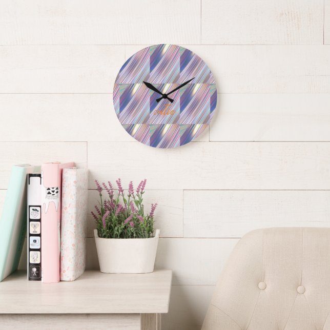 Holographic Cute Striped Girly Large Clock (Reading Room)