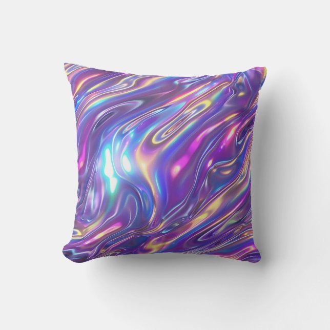Holographic Design Futuristic and Shimmering Art Throw Pillow (Front)