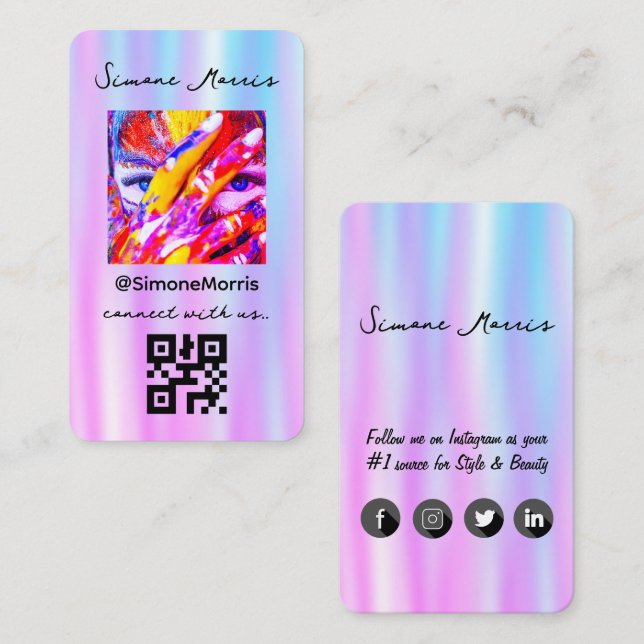 Holographic DesignPhotograph Social Media QR Code  Business Card (Front/Back)