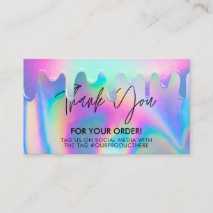 Holographic Drip Thank You Trendy Salon Business C Business Card