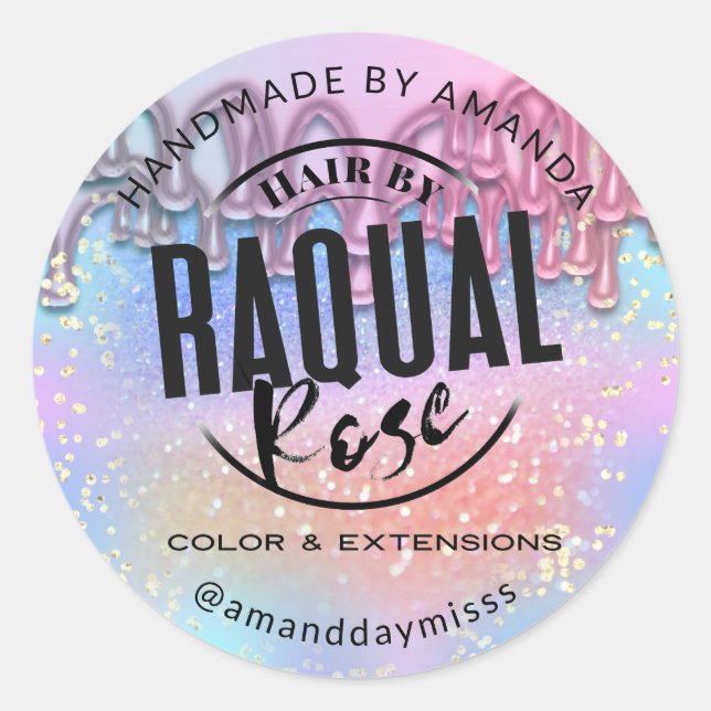 Holographic Drips Custom Logo Product Design  Classic Round Sticker (Front)