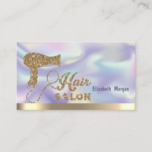 Holographic Elegant Gold Glitter Hairdryer Business Card