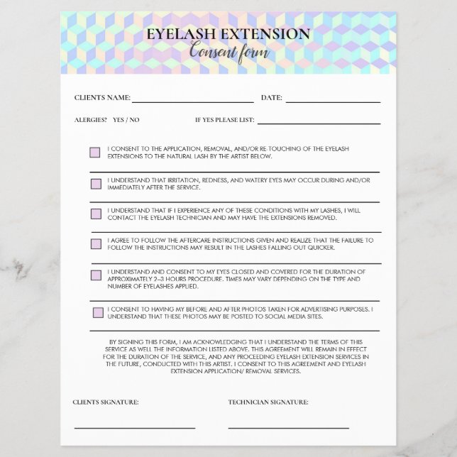 Holographic Eyelash Consent form Flyer (Front)
