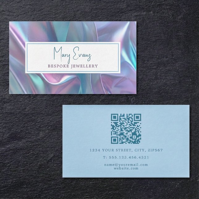 Holographic fabric effect QR business card (Holographic fabric effect QR business card.)