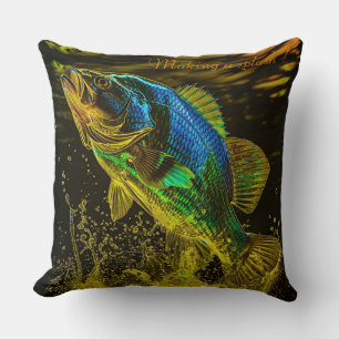 Holographic fish throw pillow