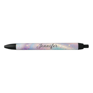 holographic floral personalized stylish girly black ink pen