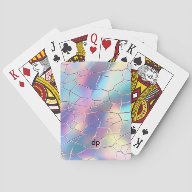 Holographic Foil Background Pattern Monogram Playing Cards (Back)