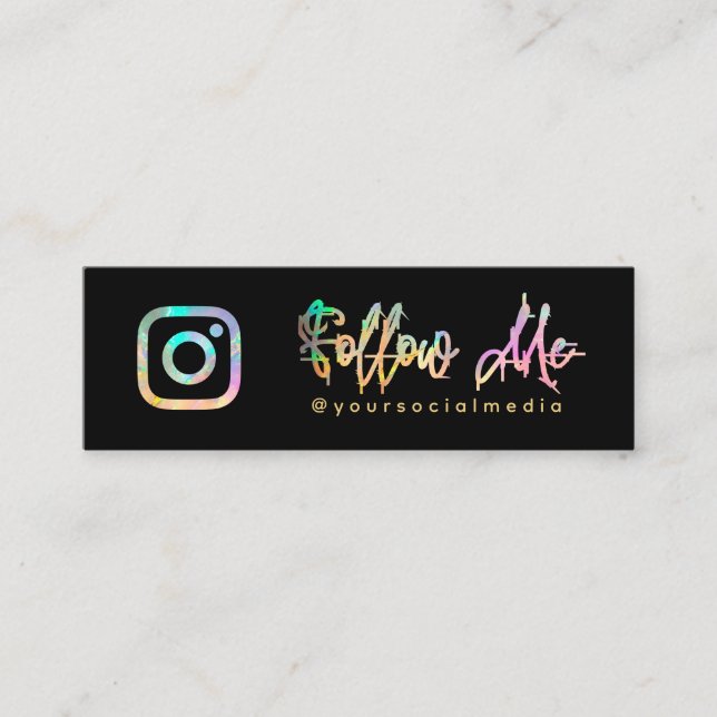 Holographic Follow Social Media QR Code  Mini Business Card (Front)