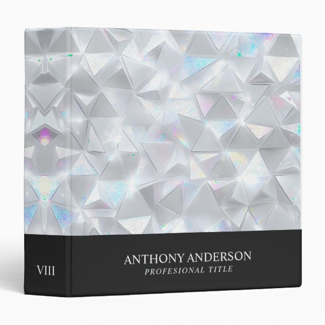 Holographic Geometric Triangle Pattern Iridescent Binder (Front/Spine)
