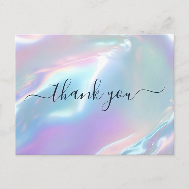 Holographic Glam Elegant Iridescent Thank You Postcard (Front)