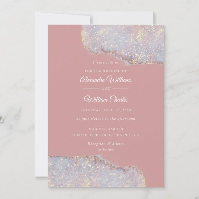 Holographic Glam Glitter Dusty Rose Wedding Invitation (Front)