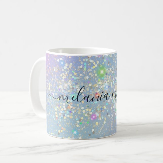Holographic Glam Glitter Elegant Sparkles Girly Coffee Mug (Front Left)