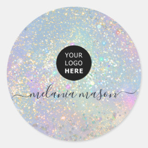 Holographic Glam Glitter Elegant Sparkles Logo Classic Round Sticker